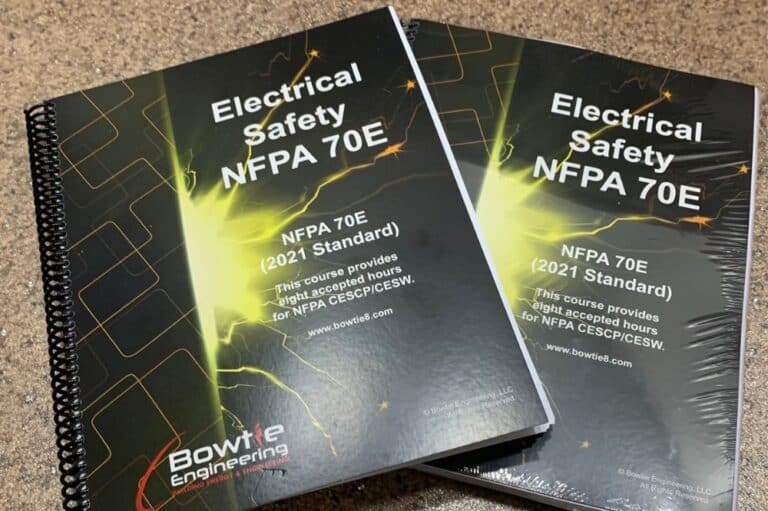 Two books on electrical safety titled NFPA 70E, highlighting NFPA 70E training materials for professionals.