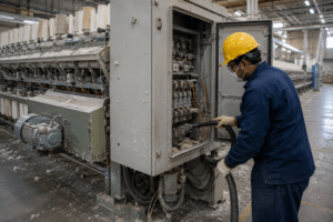 Lint accumulation on electrical equipment inside a textile manufacturing plant