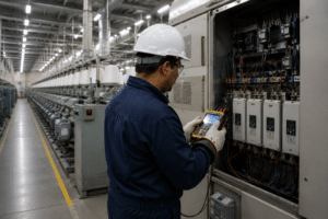 Variable frequency drives powering motors on textile manufacturing machinery